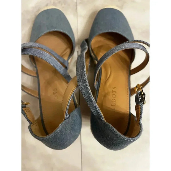 Talbots Lyndsay Strappy Eyelet Espadrilles Wedges Size 8 Sandals Light Denim - Picture 5 of 7